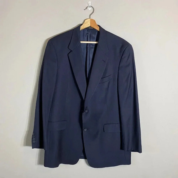 Hart Schaffner Marx Wool Sport Coat Dinner Jacket Blazer Men's 44R Navy Career - Picture 2 of 13